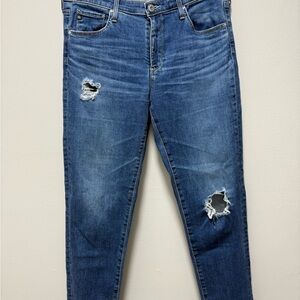 ANTHROPOLOGIE SIZE 30R AG STEVIE JEANS DISTRESS SLIM STRAIGHT ANKLE BLUE JEAN